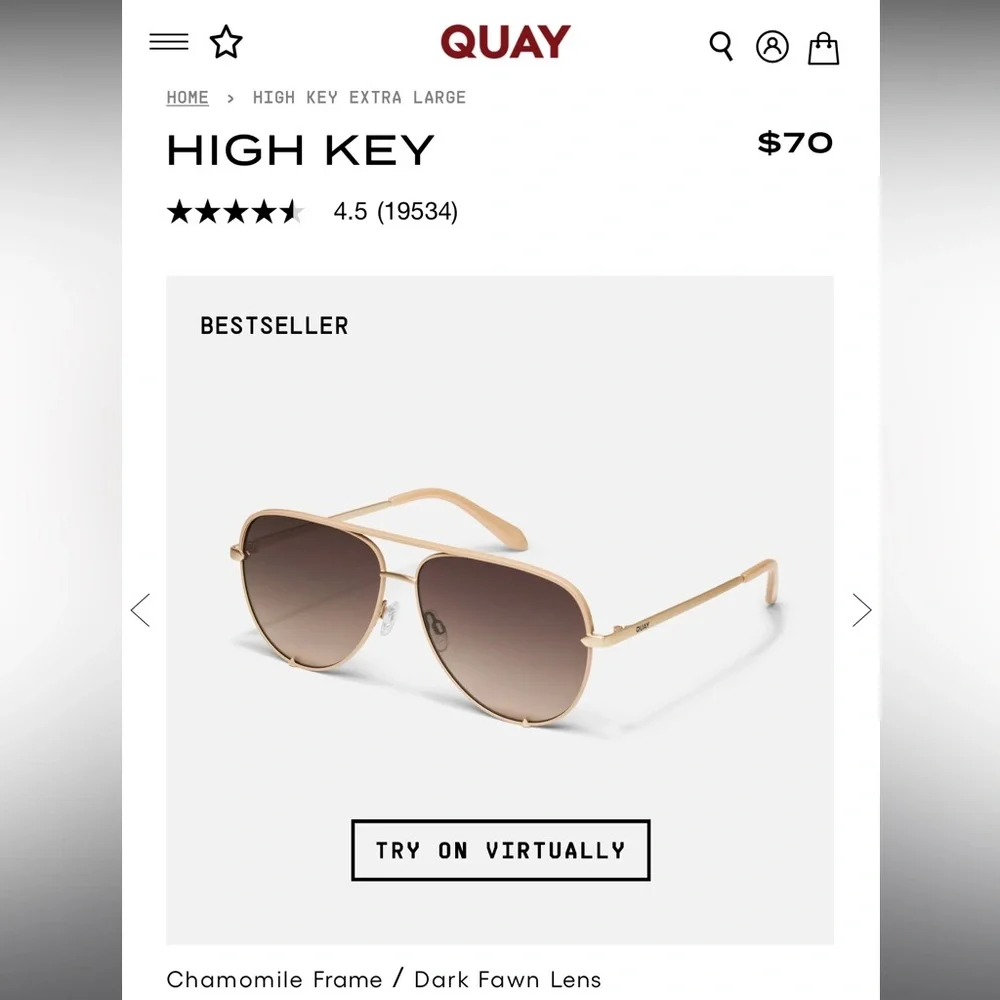 NWT. ✅ QUAY Australia “High Key XL” Sunglasses in “Chamomile/Dark Fawn” 🤎💛
